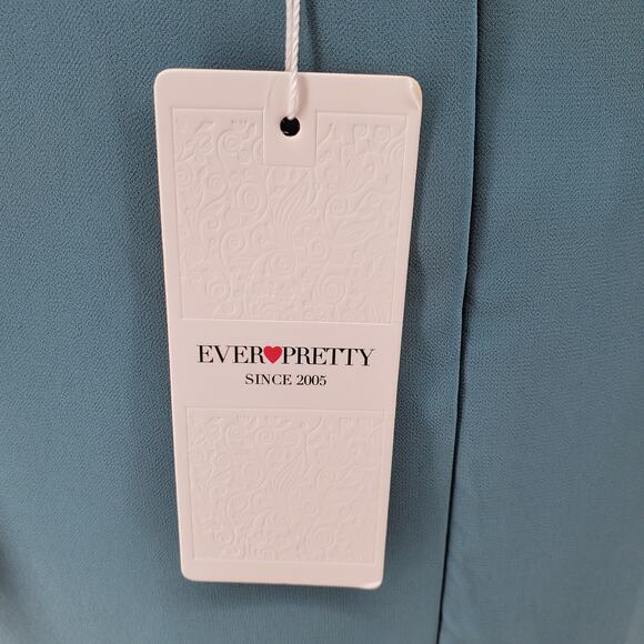 Ever-Pretty Womens Size 14 Blue V Neck Flutter Sleeve Pleated Hi-Lo Dress New - Picture 6 of 9